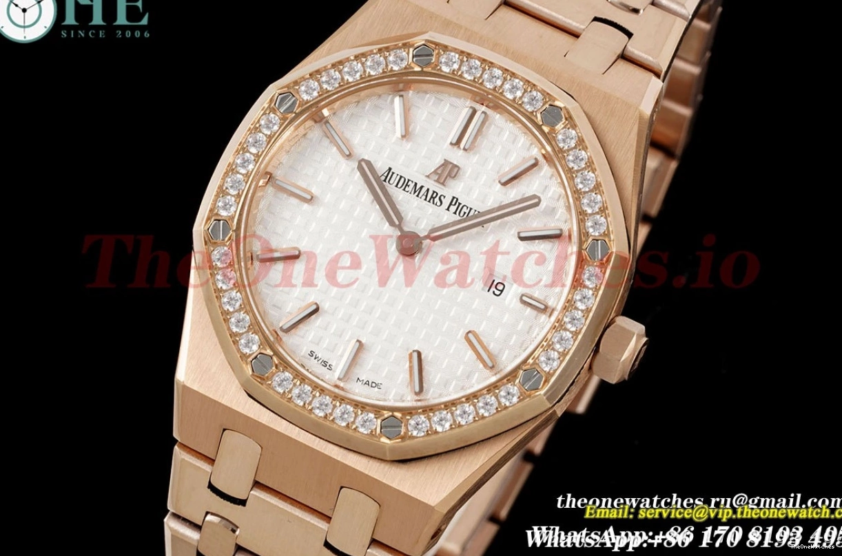 White JJF Diamond 33mm RG Swiss RG Qtz Oak Royal Ladies 0103